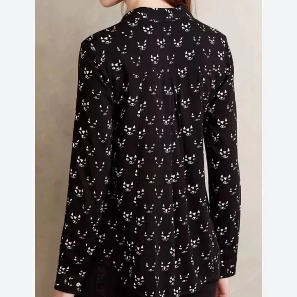 Maeve by Antropology Black Cat Print Blouse - Picture 2 of 11